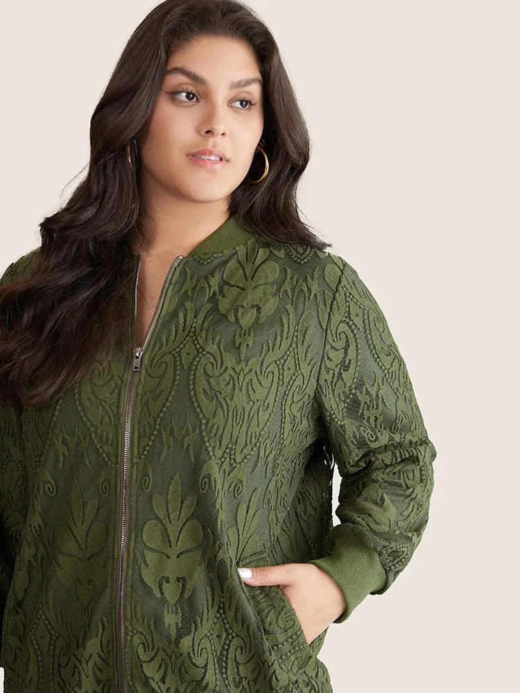 Silhouette Floral Print Zipper Lace Panel Jacket sold by Bloomchic product image thumbnail 5