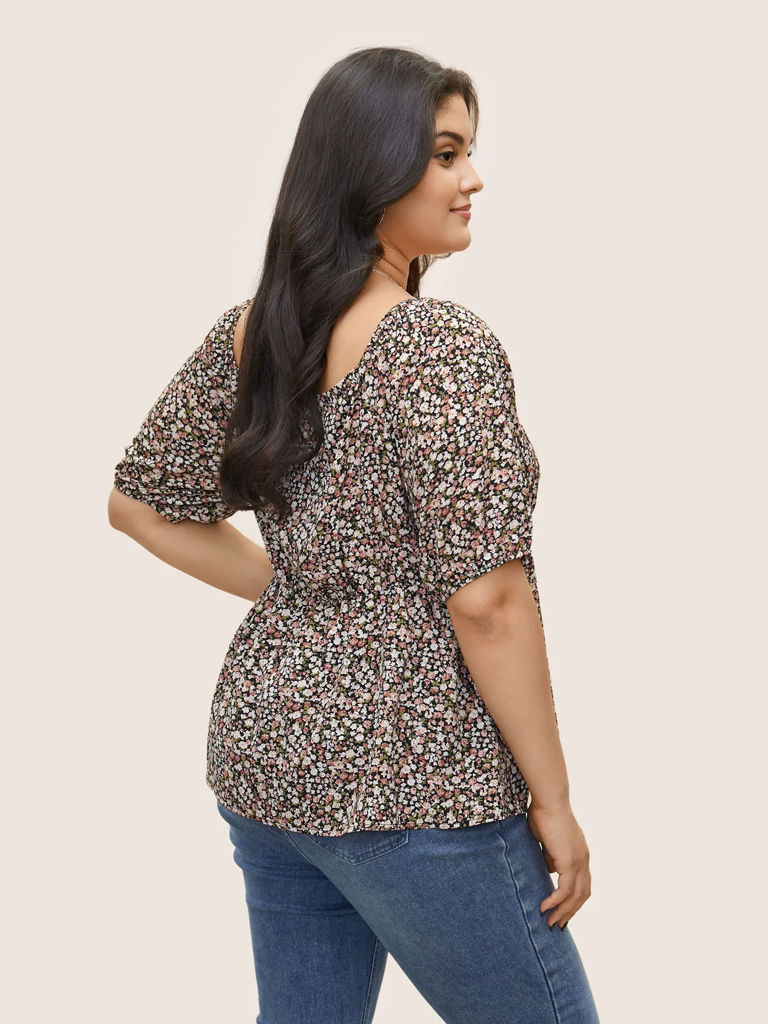 Ditsy Floral Square Neck Elastic Waist Blouse sold by Bloomchic product image thumbnail 4