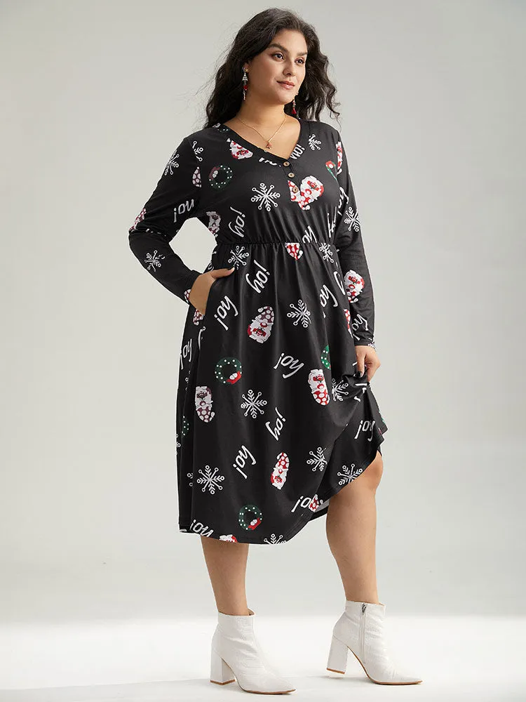 Christmas Graphic Button Detail Dress sold by Bloomchic product image thumbnail 4