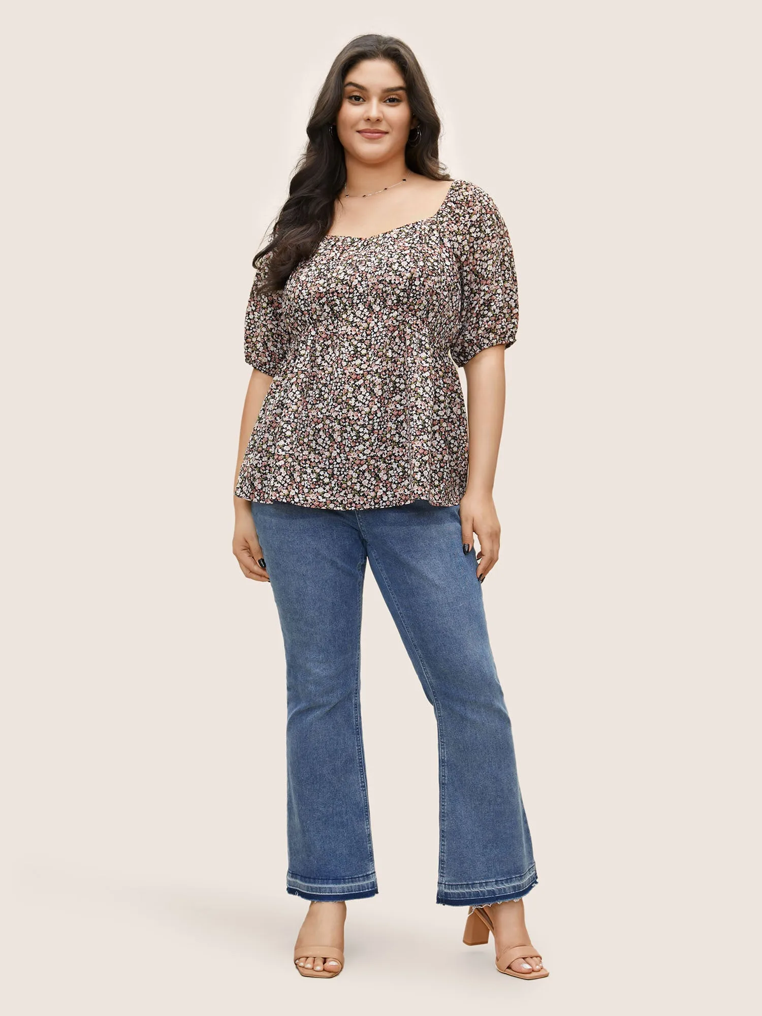 Ditsy Floral Square Neck Elastic Waist Blouse sold by Bloomchic product image thumbnail 2