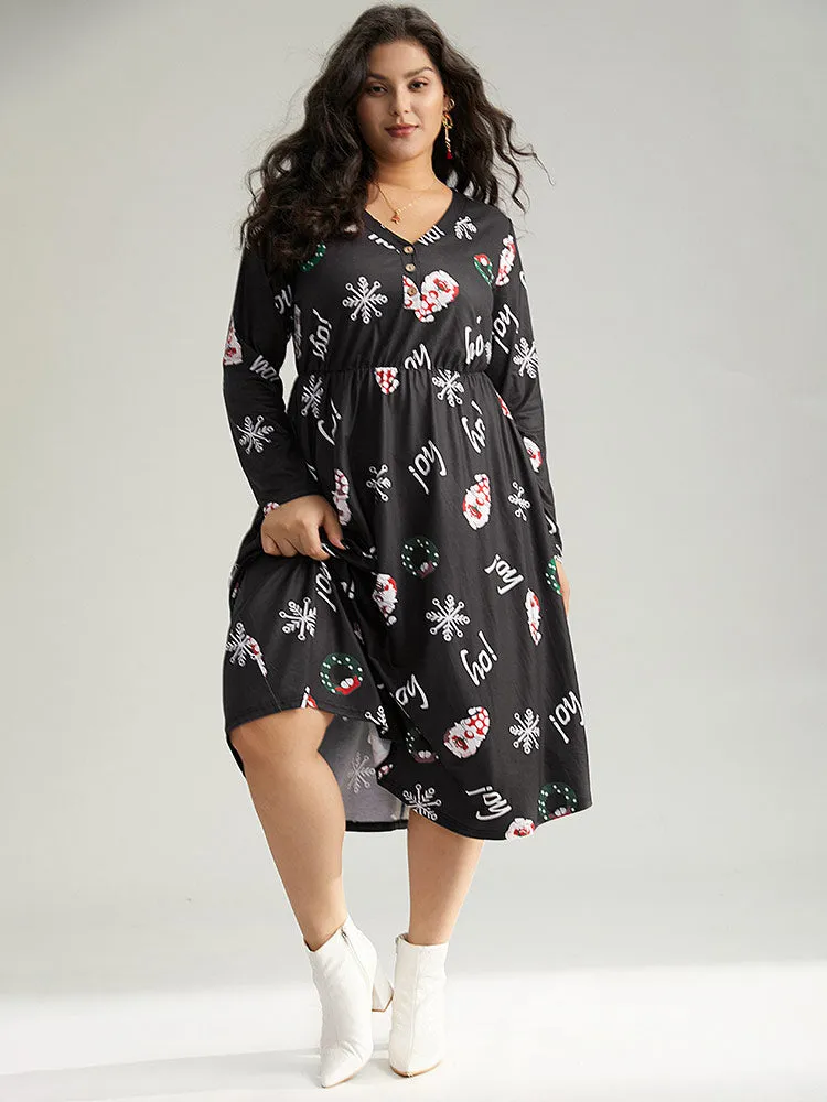 Christmas Graphic Button Detail Dress sold by Bloomchic product image thumbnail 5