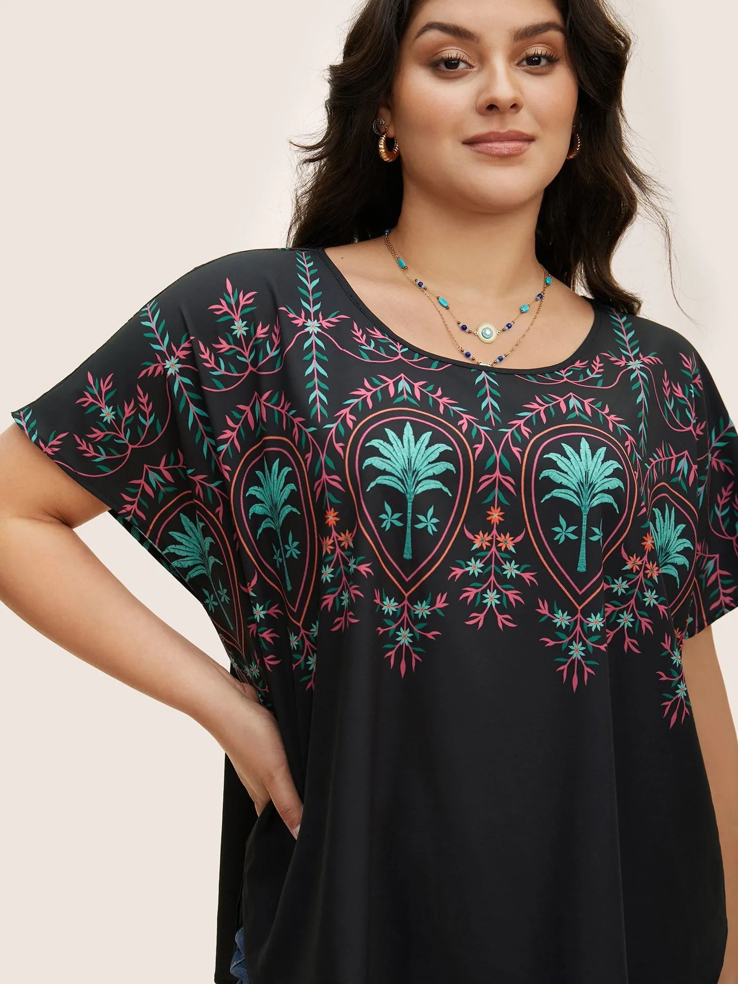Round Neck Boho Print Dolman Sleeve Blouse sold by Bloomchic product image thumbnail 3
