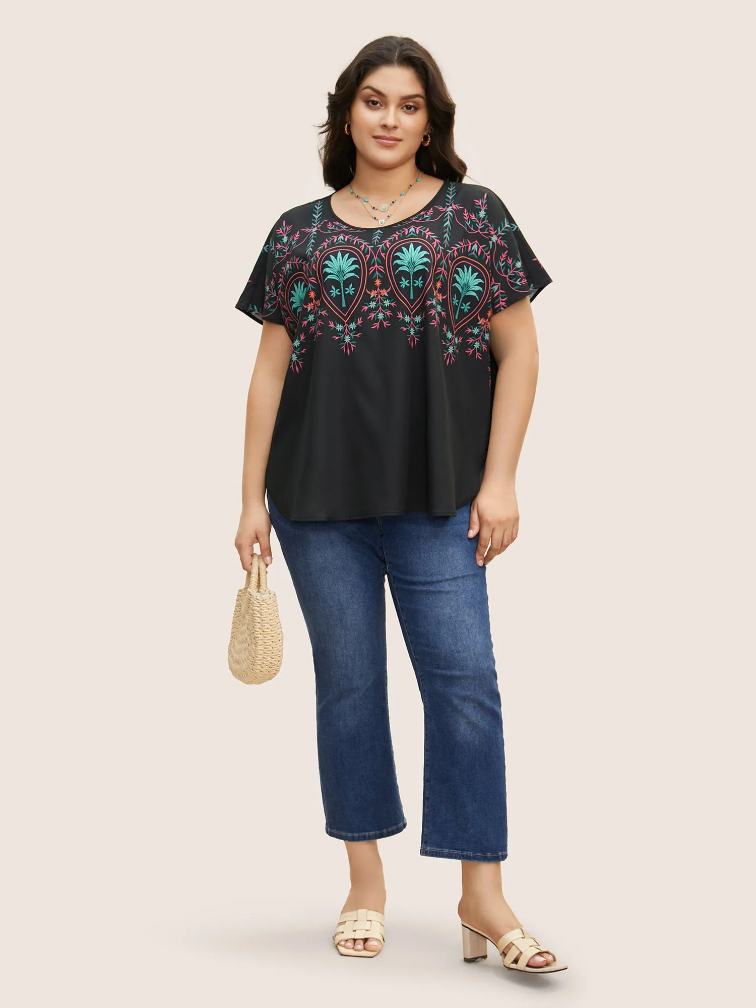 Round Neck Boho Print Dolman Sleeve Blouse sold by Bloomchic