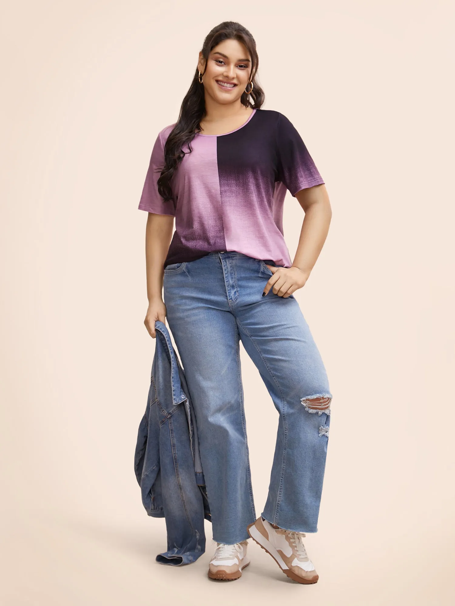 Ombre Heather Contrast Round Neck T-shirt sold by Bloomchic product image thumbnail 3