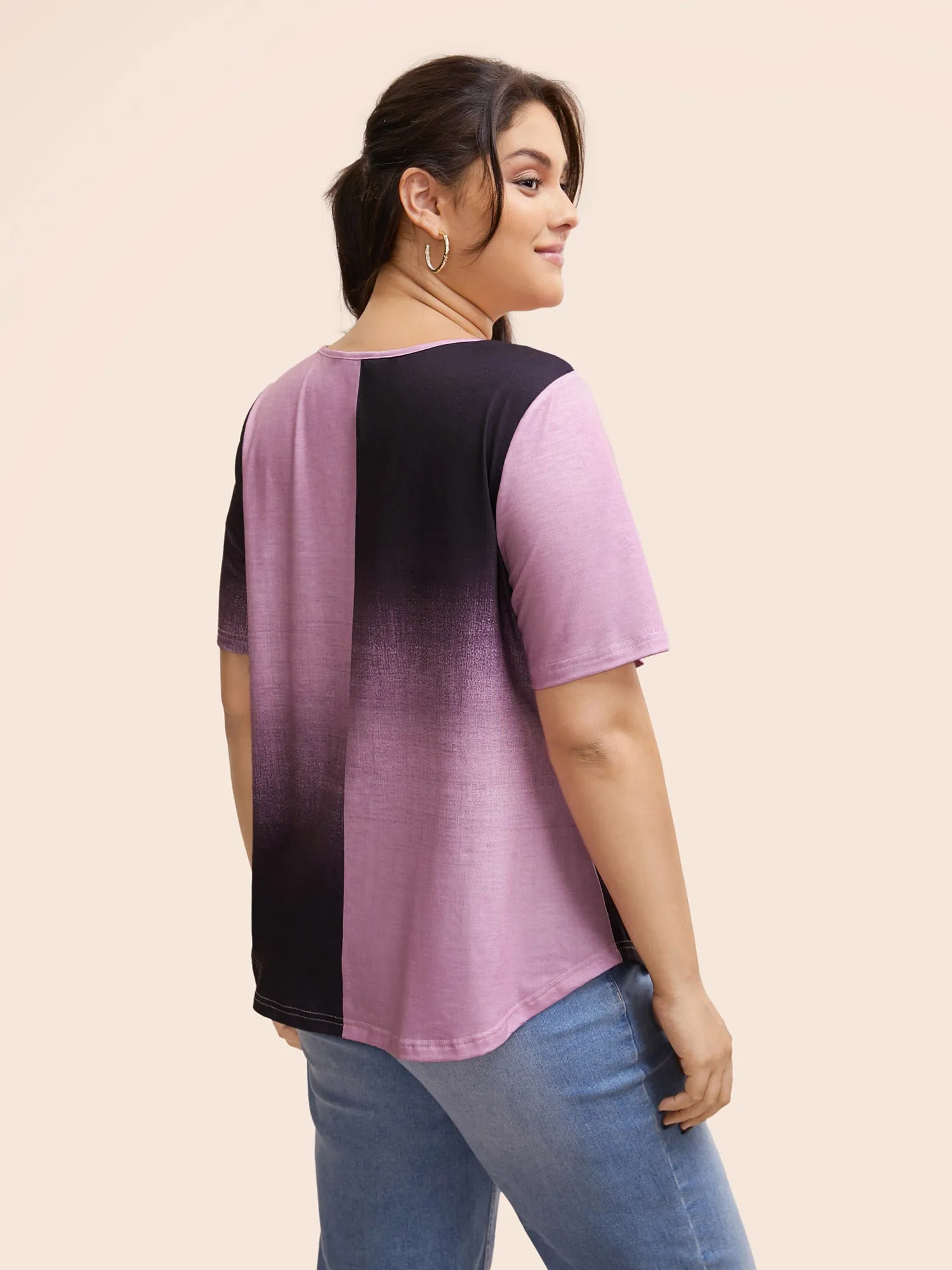 Ombre Heather Contrast Round Neck T-shirt sold by Bloomchic product image thumbnail 2