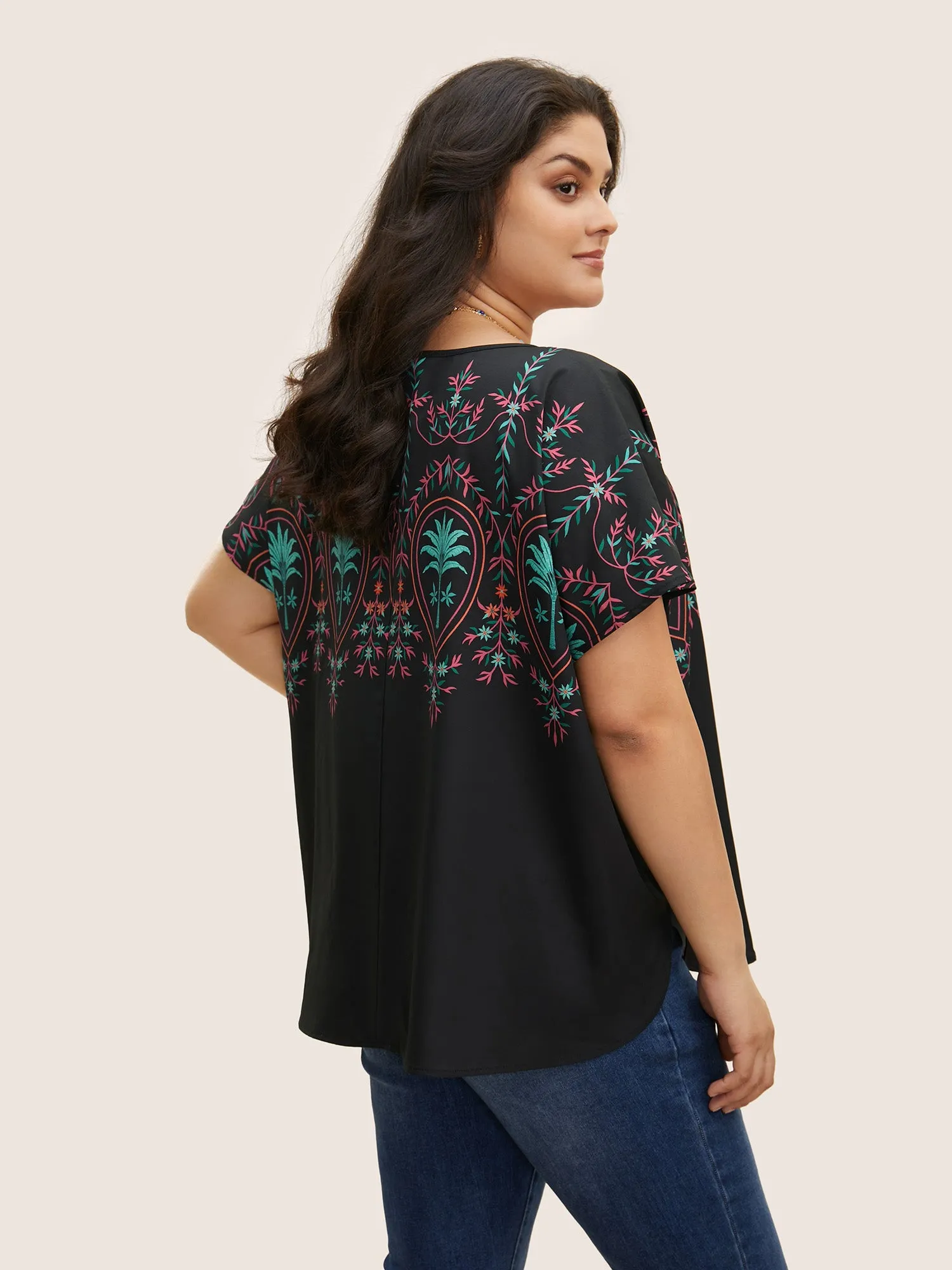 Round Neck Boho Print Dolman Sleeve Blouse sold by Bloomchic product image thumbnail 2