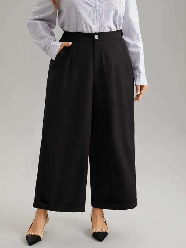 Plain Metal Detail Pocket Wide Leg Pants sold by Bloomchic