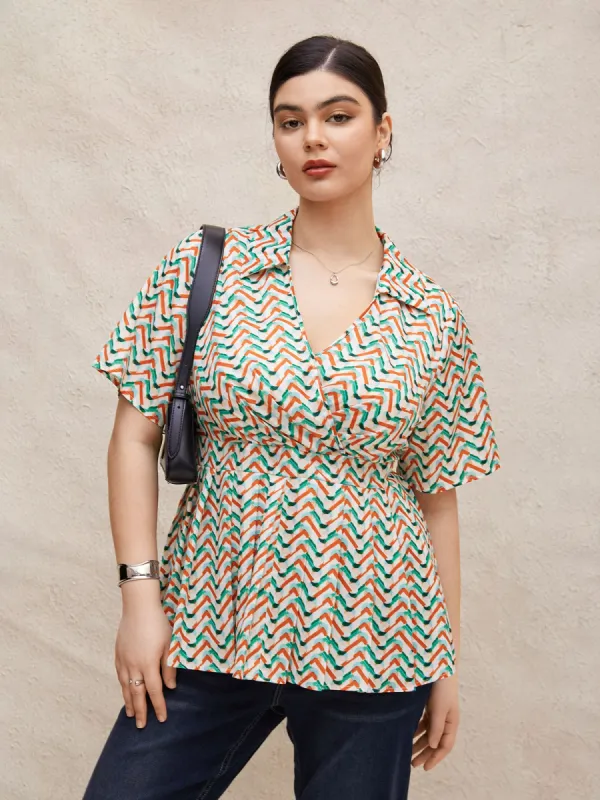 Shirt Collar Striped Wrap Pleated Blouse sold by Bloomchic