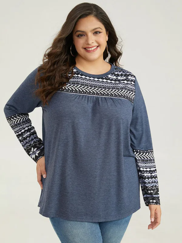 Boho Print Round Neck Gathered T-shirt sold by Bloomchic