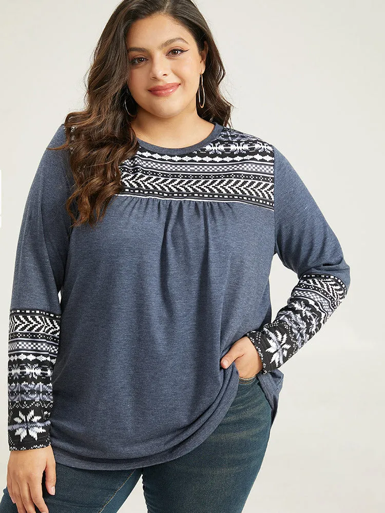 Boho Print Round Neck Gathered T-shirt sold by Bloomchic product image thumbnail 5