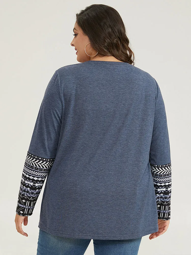 Boho Print Round Neck Gathered T-shirt sold by Bloomchic product image thumbnail 2