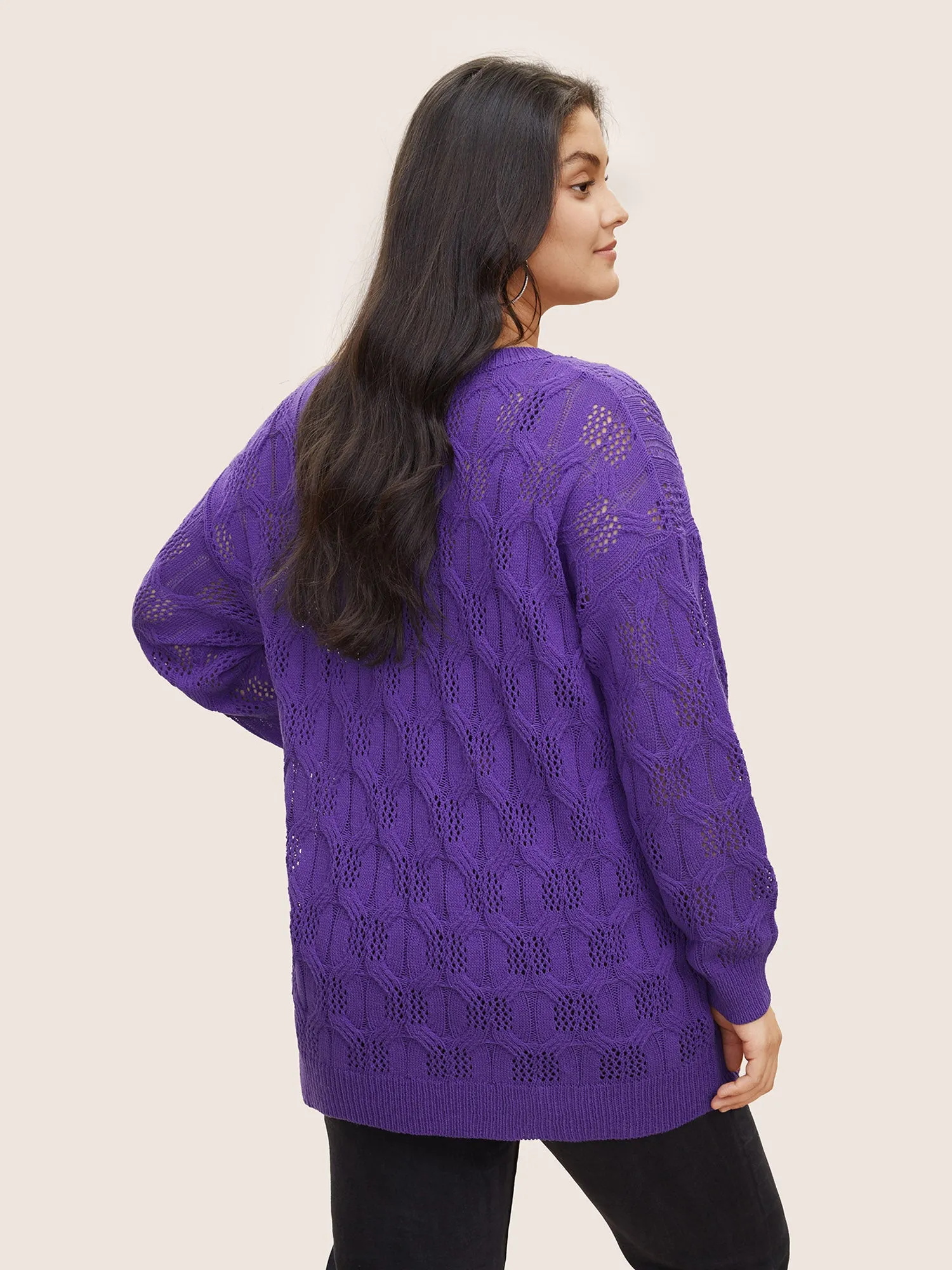 Plain Drop Shoulder Geometric Hollow Out Pullover sold by Bloomchic product image thumbnail 2