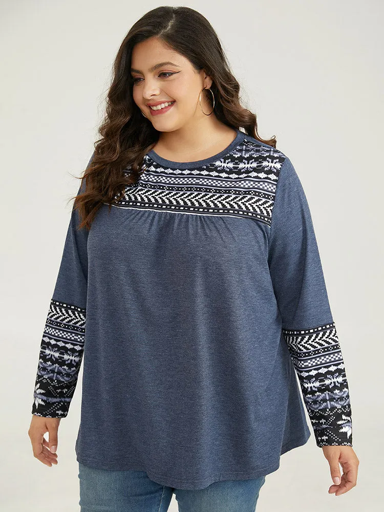 Boho Print Round Neck Gathered T-shirt sold by Bloomchic product image thumbnail 3