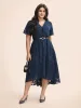 Jacquard Mesh Overlap Collar Midi Dress sold by Bloomchic