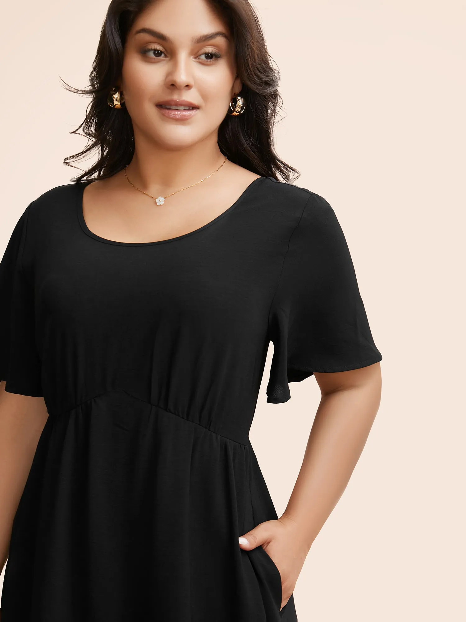 Butterfly Mesh Round Neck Ruffle Sleeve Dress sold by Bloomchic product image thumbnail 4