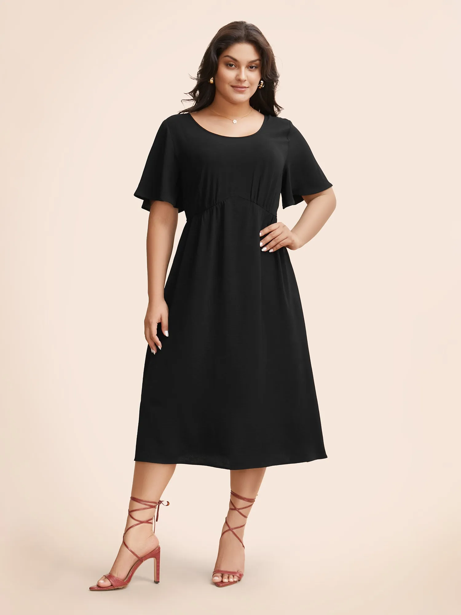 Butterfly Mesh Round Neck Ruffle Sleeve Dress sold by Bloomchic product image thumbnail 3