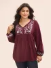 Floral Embroidered Neck-Tie Lantern Sleeve T-shirt sold by Bloomchic