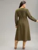 Textured Jacquard Notched Ruffle Sleeve Dress sold by Bloomchic