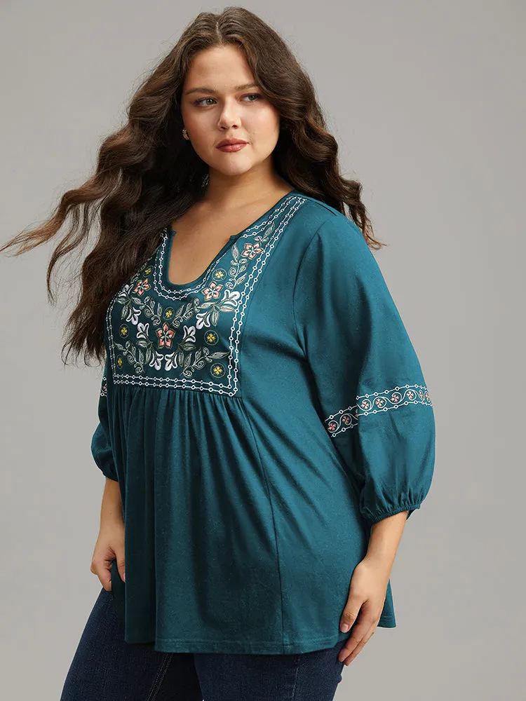 Bandana Embroidered Gathered Lantern Sleeve T-shirt sold by Bloomchic product image thumbnail 4