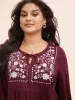 Floral Embroidered Neck-Tie Lantern Sleeve T-shirt sold by Bloomchic