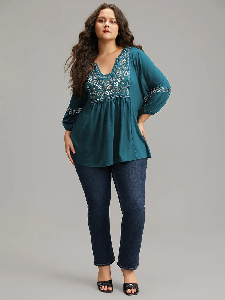 Bandana Embroidered Gathered Lantern Sleeve T-shirt sold by Bloomchic product image thumbnail 5