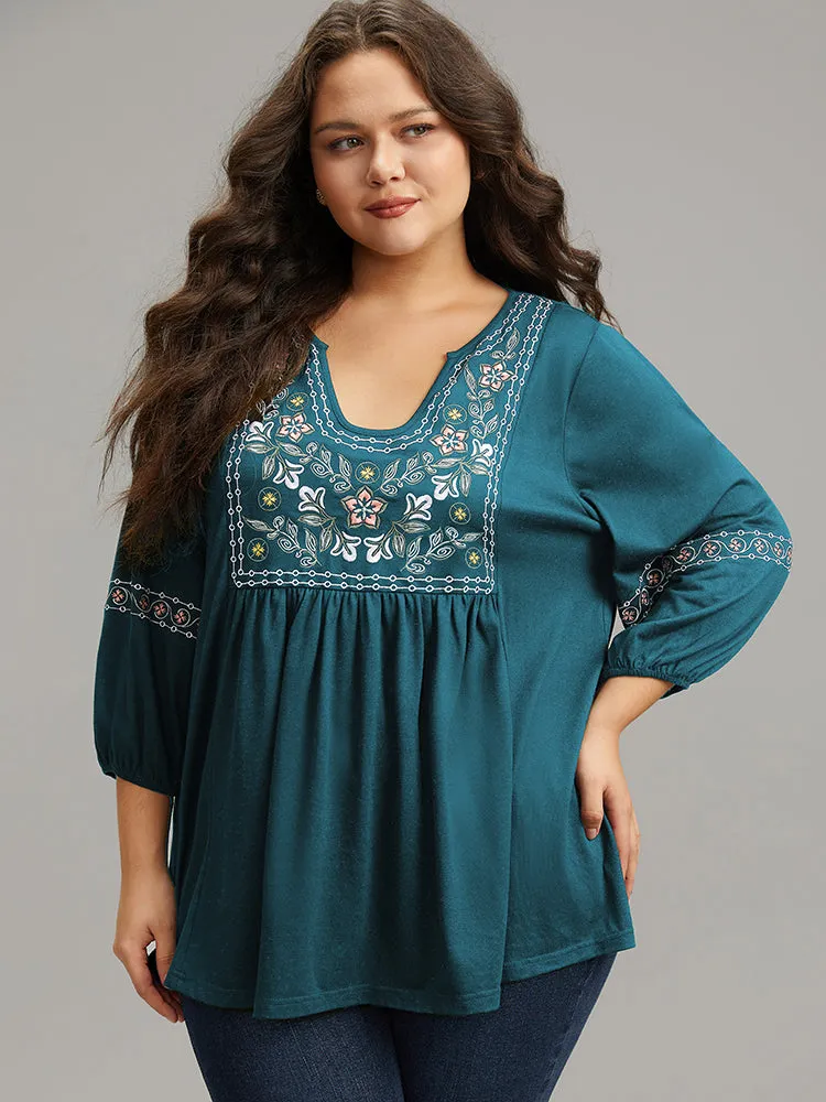 Bandana Embroidered Gathered Lantern Sleeve T-shirt sold by Bloomchic product image thumbnail 2