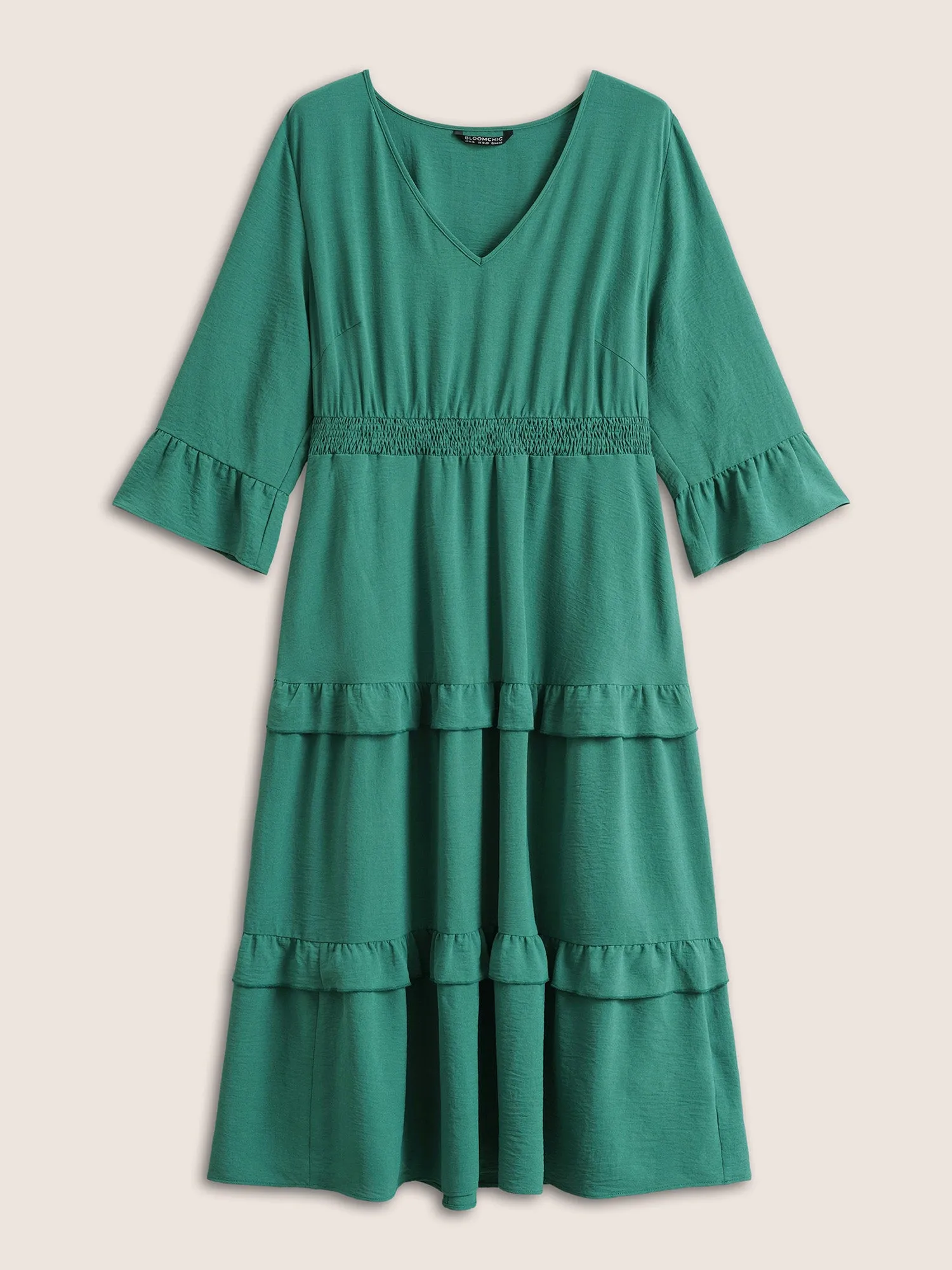 Plain Shirred Flutter Layered Hem Dress sold by Bloomchic product image thumbnail 5