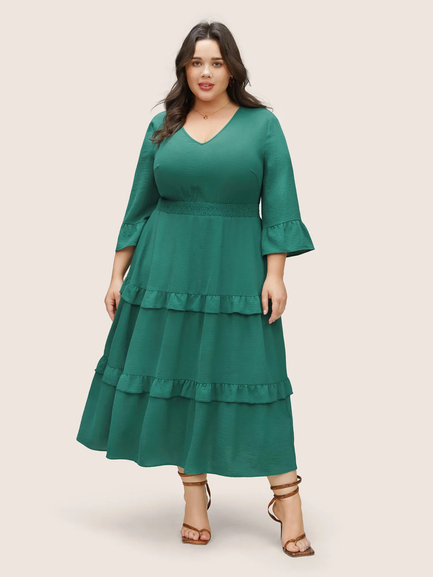 Plain Shirred Flutter Layered Hem Dress sold by Bloomchic product image thumbnail 2