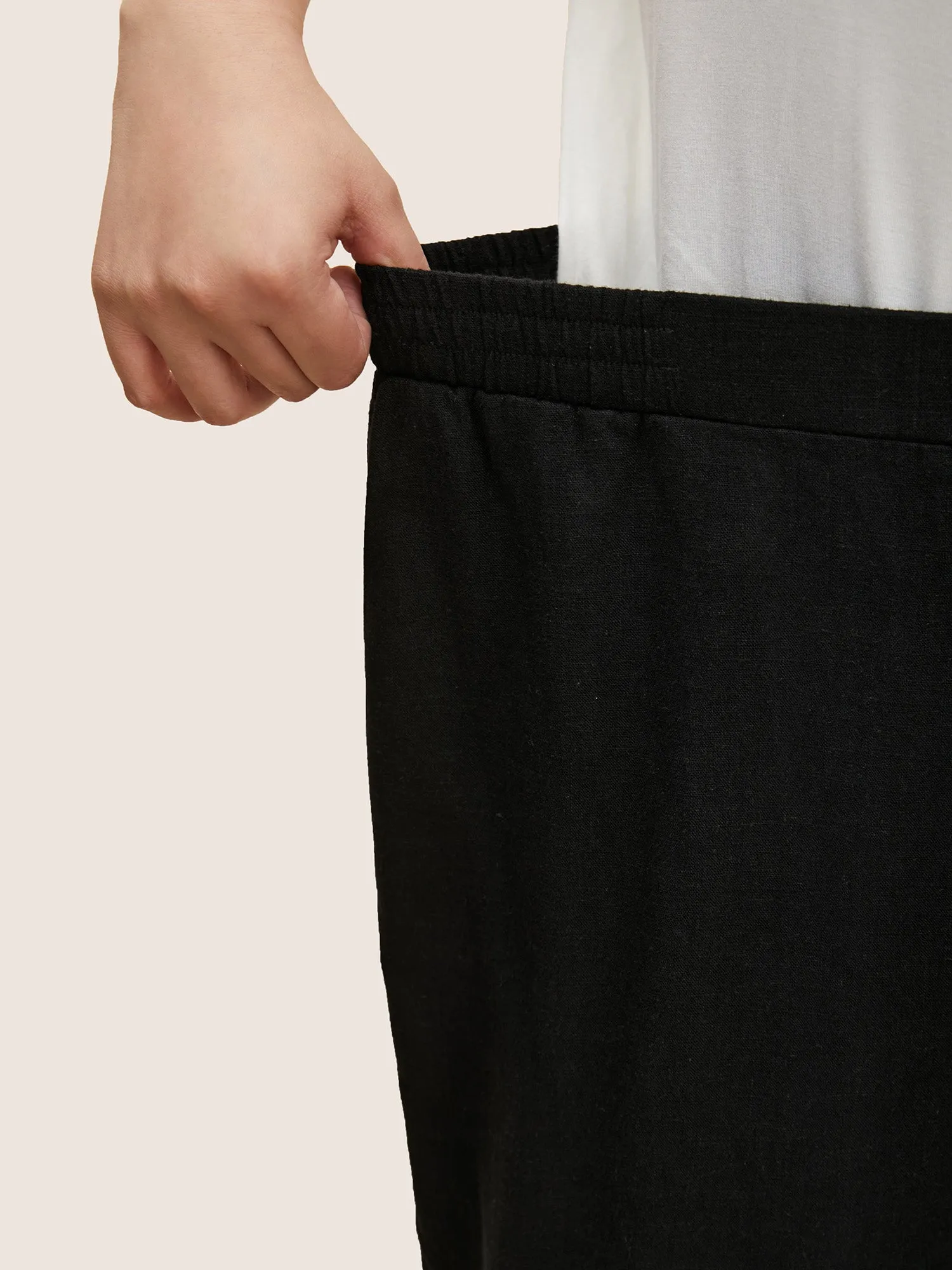 Solid Linen Blend Elastic Waist Wide Leg Pants sold by Bloomchic product image thumbnail 4