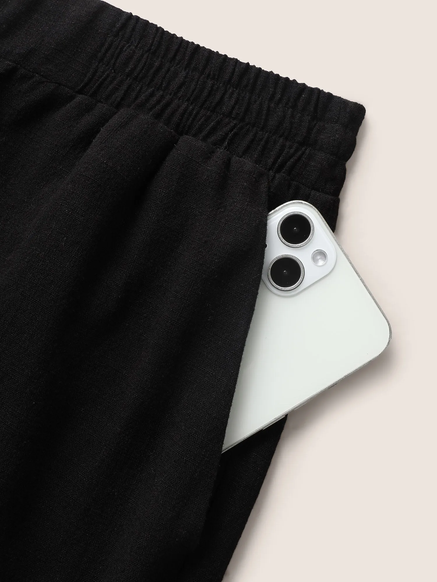 Solid Linen Blend Elastic Waist Wide Leg Pants sold by Bloomchic product image thumbnail 5