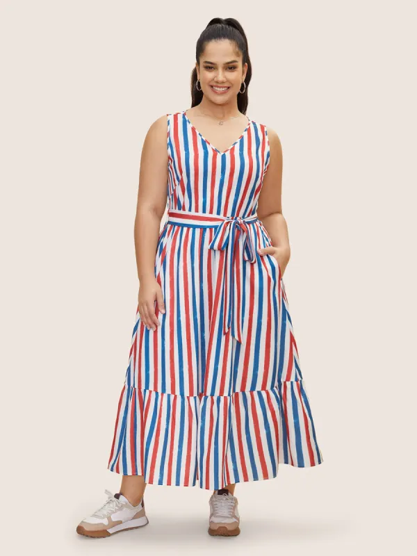 V Neck Contrast Striped Tank Dress sold by Bloomchic