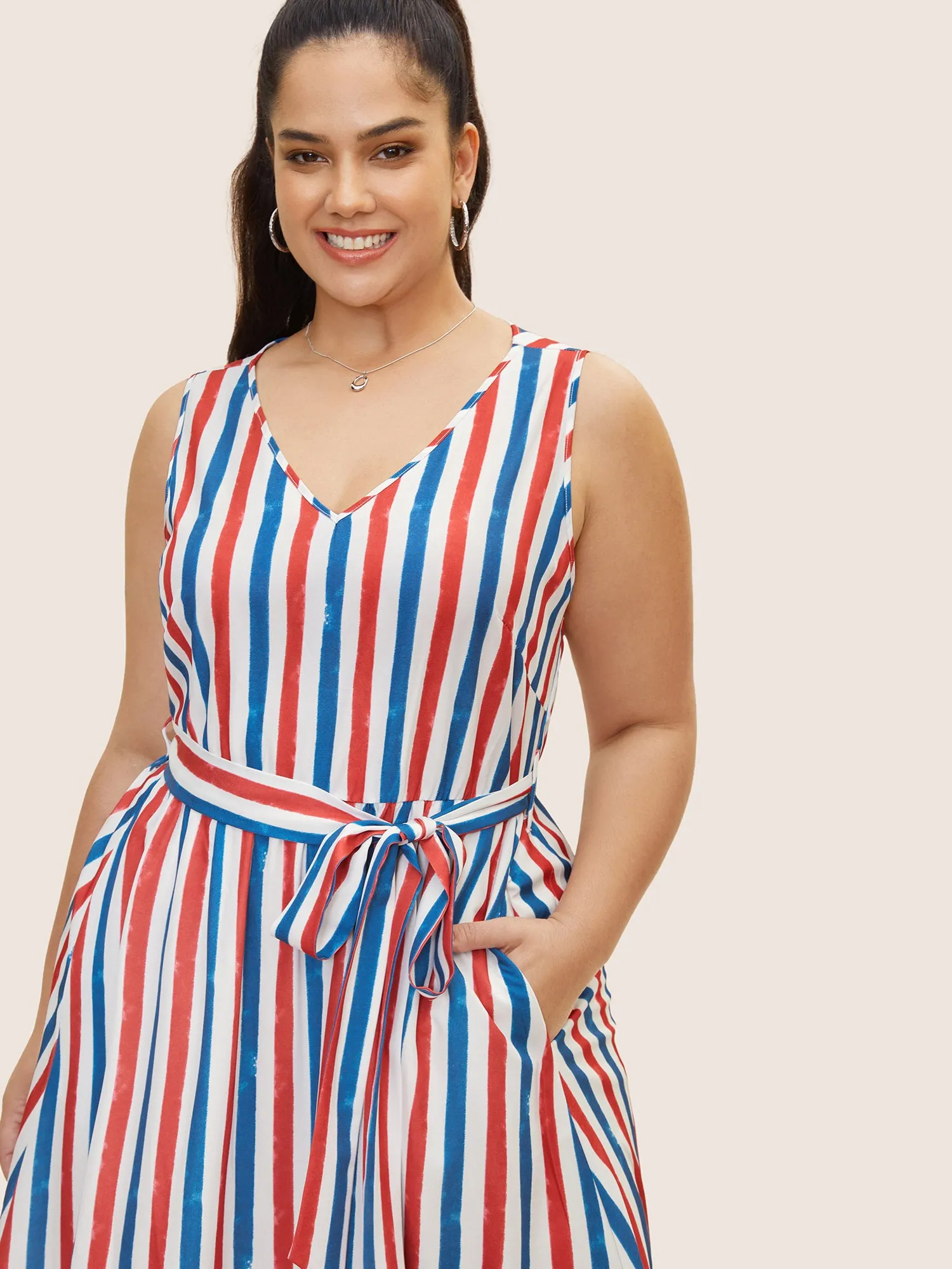 V Neck Contrast Striped Tank Dress sold by Bloomchic product image thumbnail 4