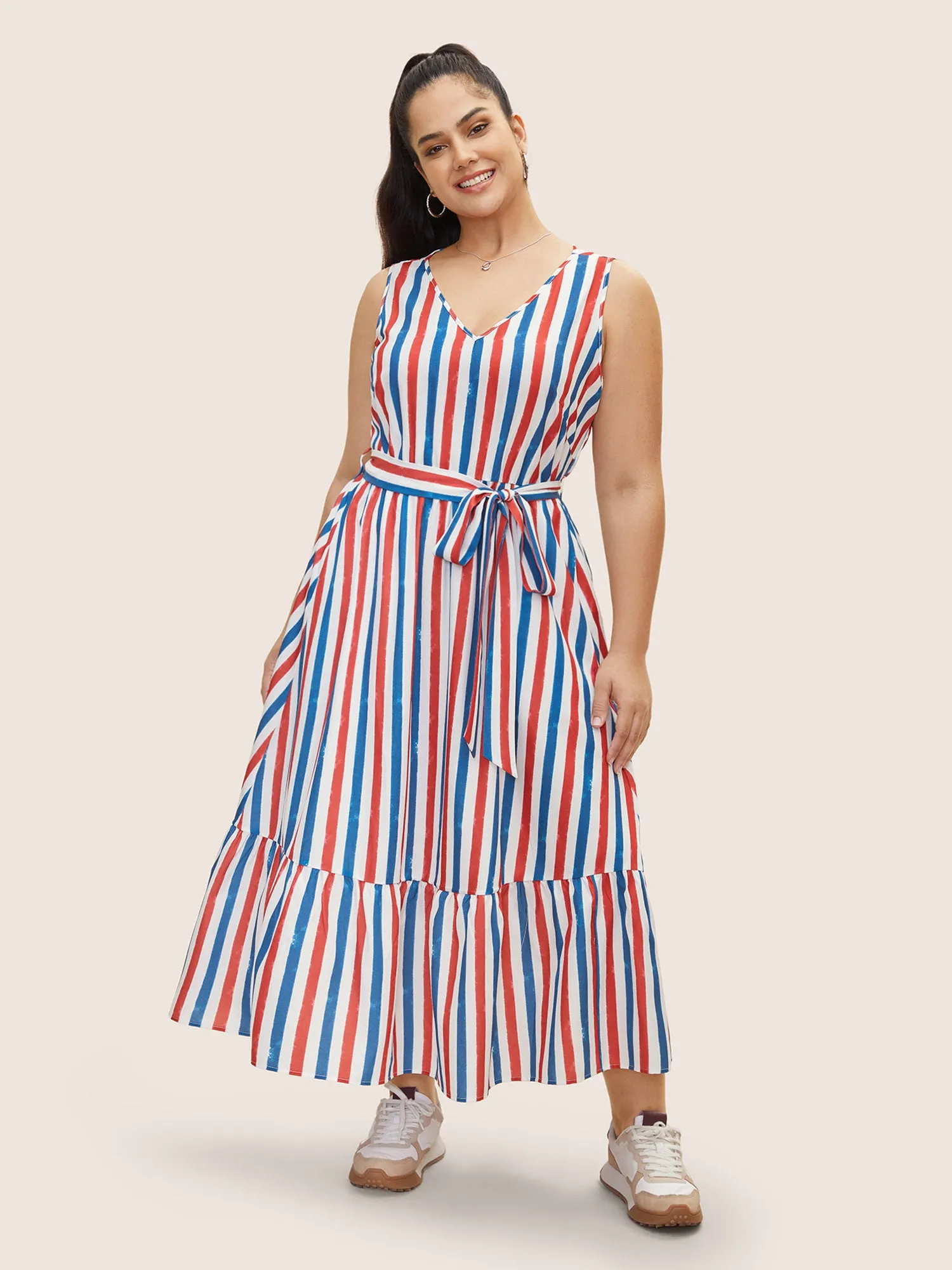 V Neck Contrast Striped Tank Dress sold by Bloomchic product image thumbnail 2