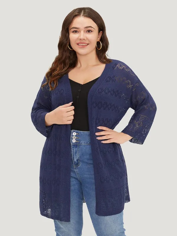 Plain Open Front Geometric Hollow Out Cardigan sold by Bloomchic