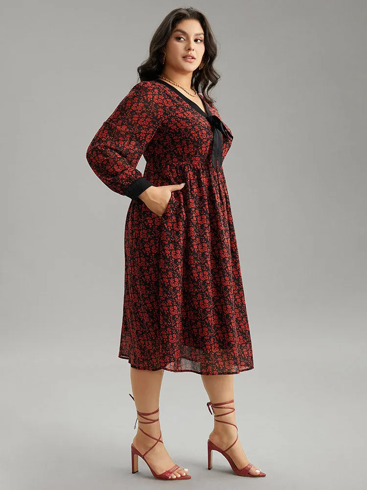 Ditsy Floral Patchwork Elastic Waist Ties Dress sold by Bloomchic product image thumbnail 4