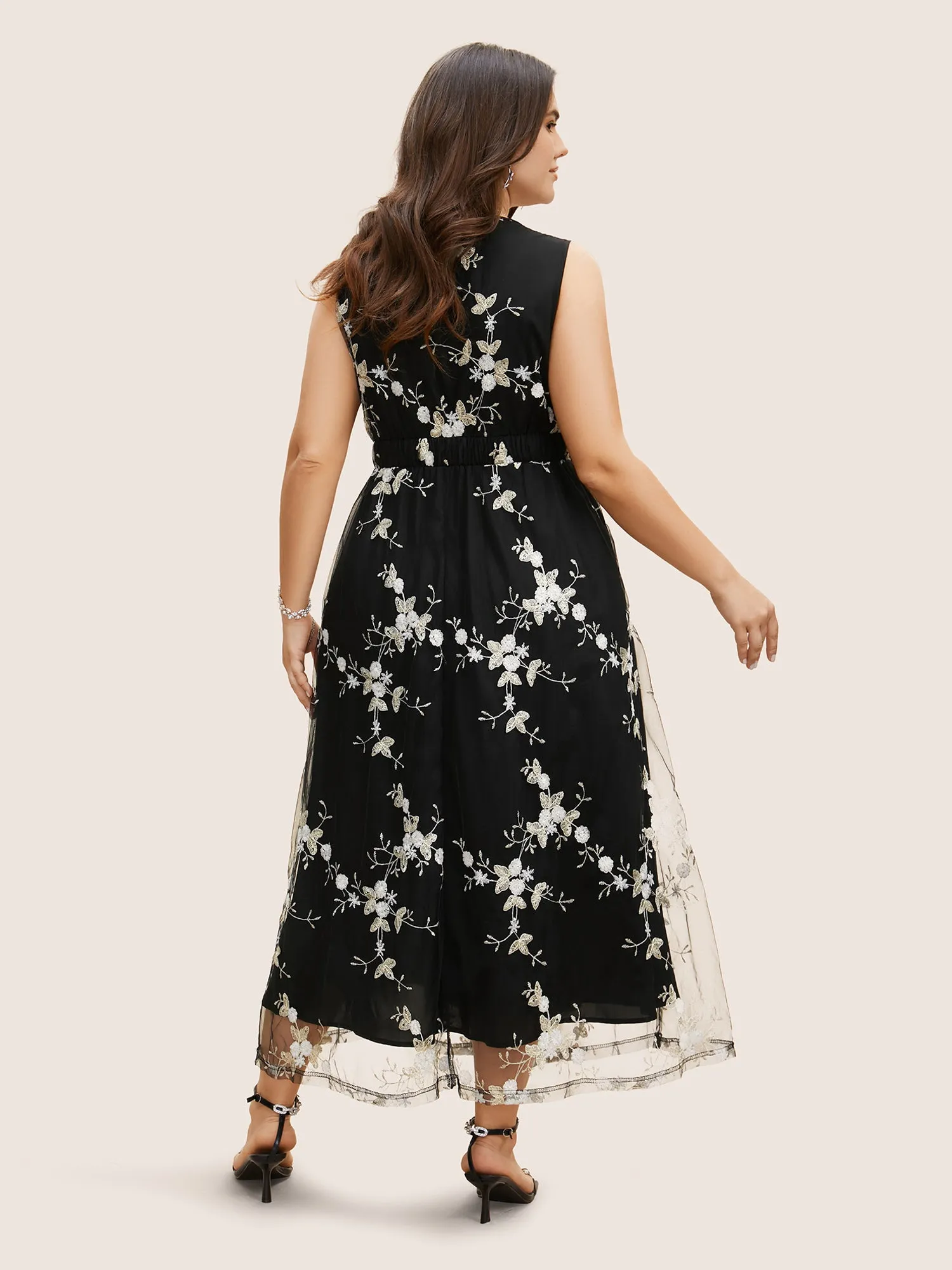 Mesh Floral Embroidered Sleeveless Maxi Dress sold by Bloomchic product image thumbnail 4