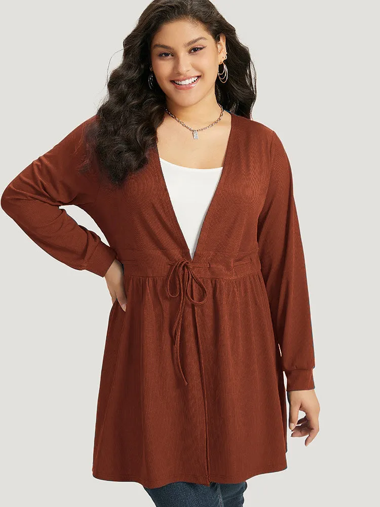 Plain Drawstring Knot Gathered Open Front Coat sold by Bloomchic product image thumbnail 3