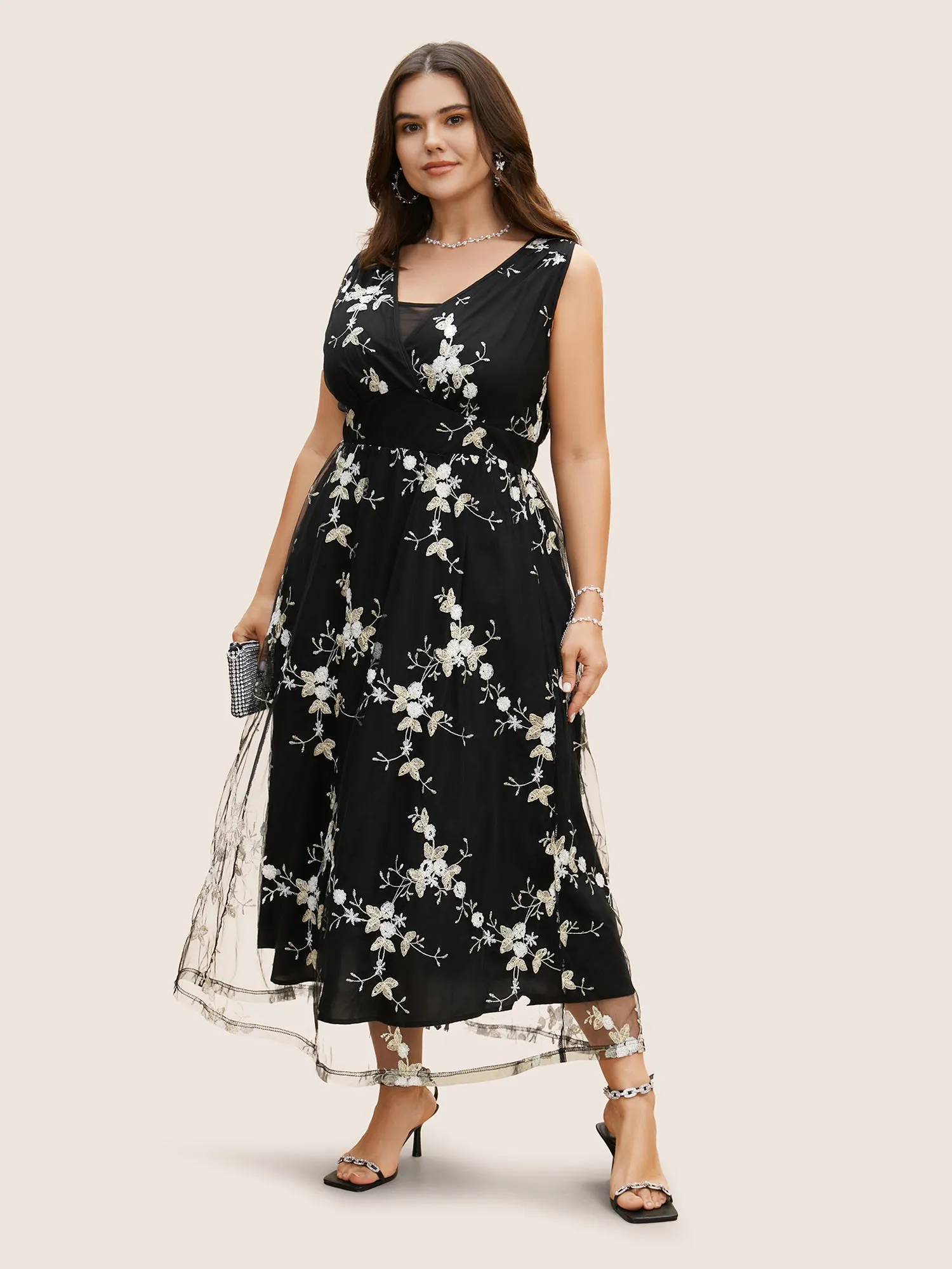 Mesh Floral Embroidered Sleeveless Maxi Dress sold by Bloomchic product image thumbnail 3