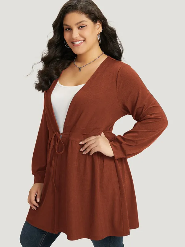 Plain Drawstring Knot Gathered Open Front Coat sold by Bloomchic