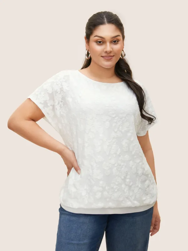 Round Neck Textured Floral Mesh T-shirt sold by Bloomchic