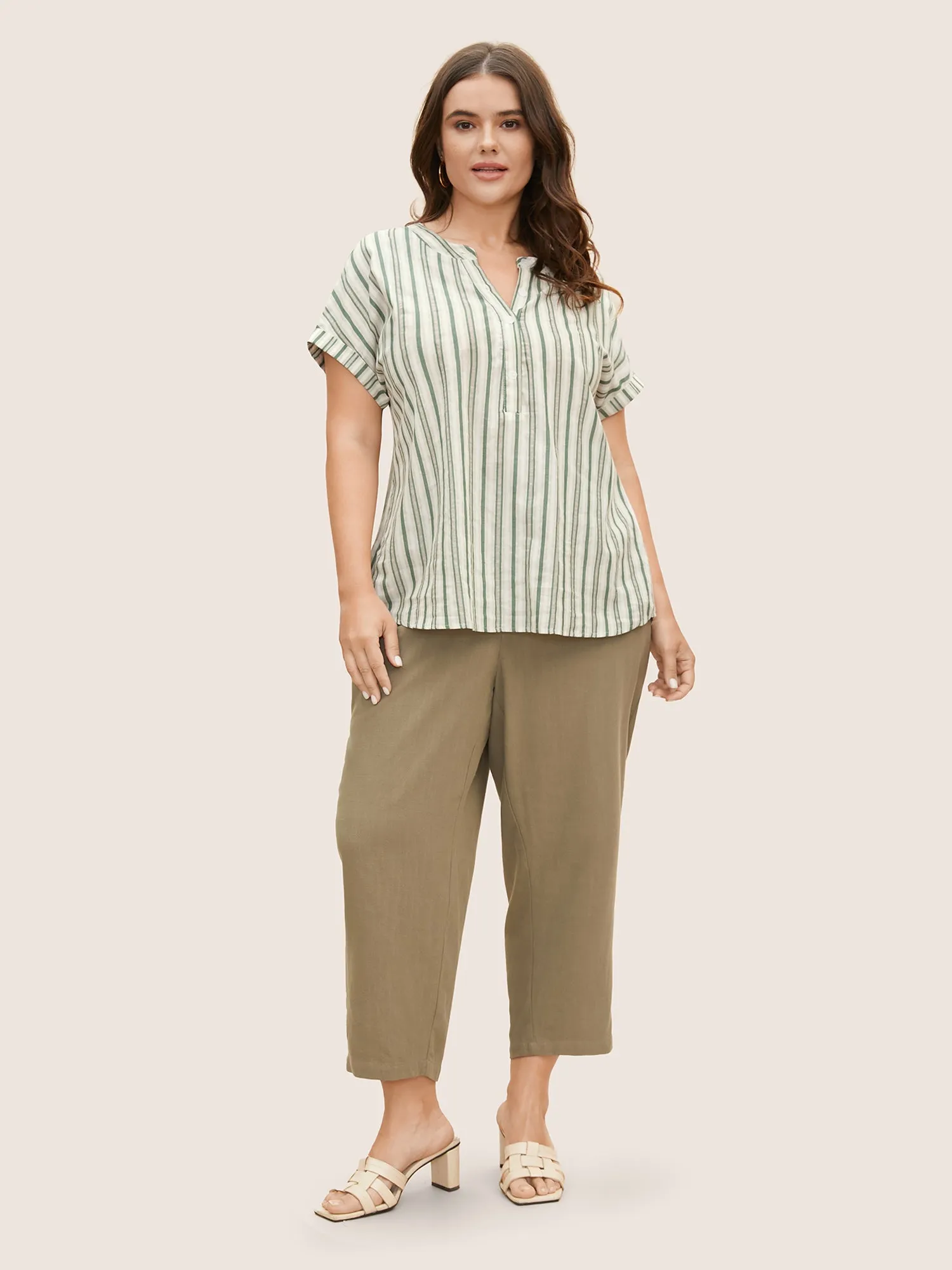 Cotton Striped Dolman Sleeve Button Up Blouse sold by Bloomchic product image thumbnail 3