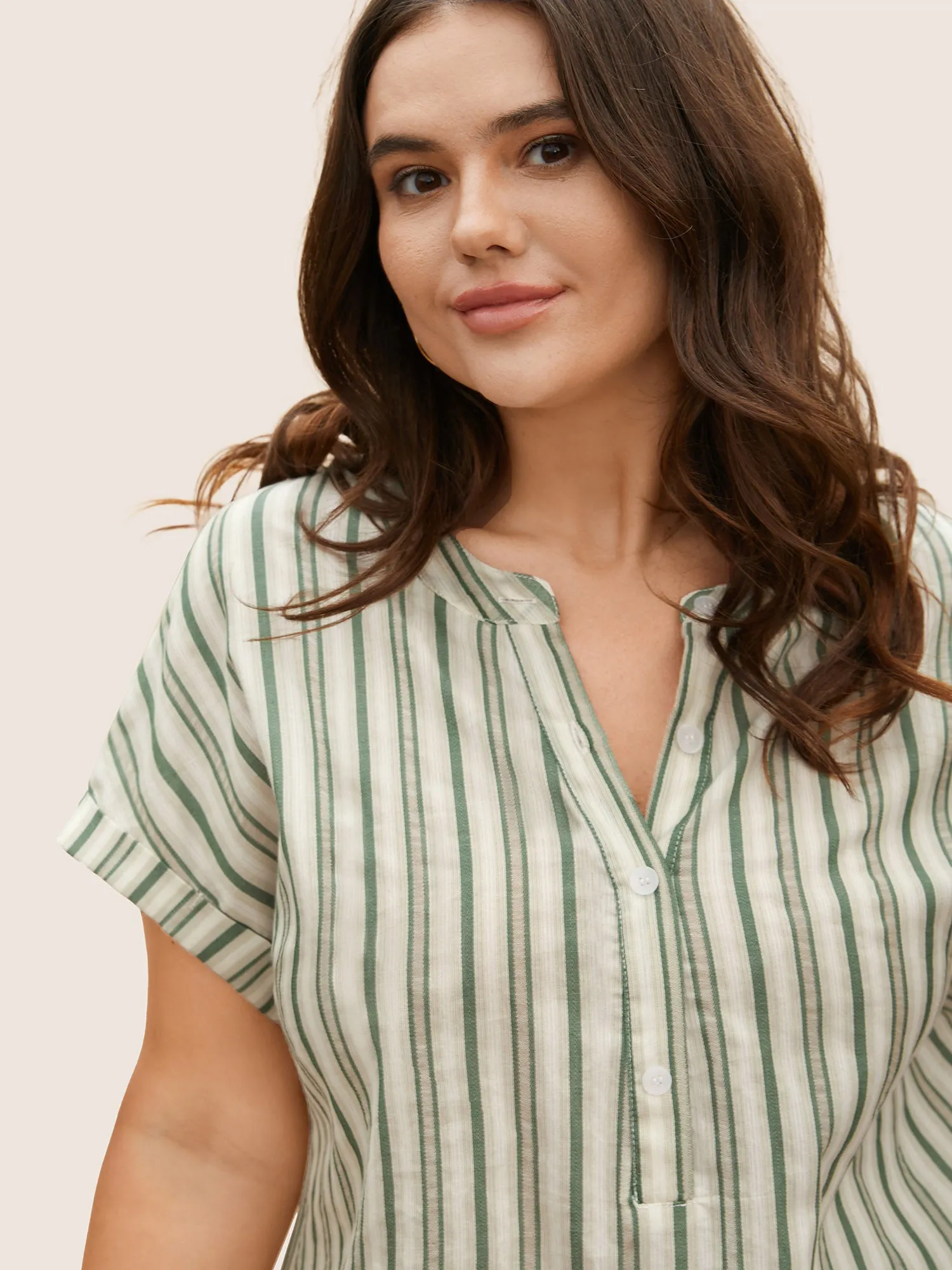 Cotton Striped Dolman Sleeve Button Up Blouse sold by Bloomchic product image thumbnail 4