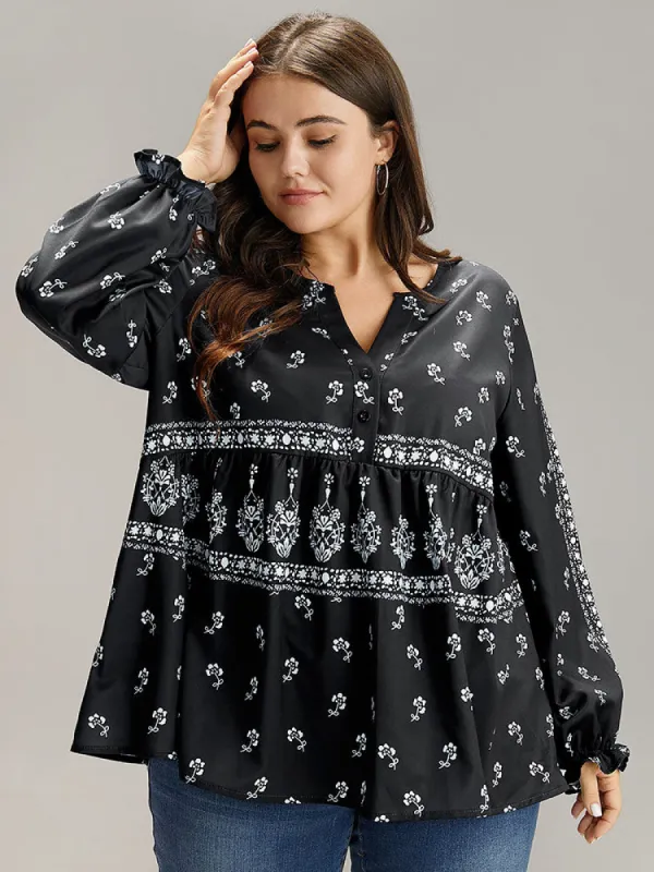 Bandana Print Flutter Trim Blouse sold by Bloomchic