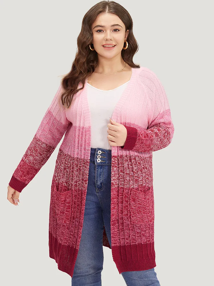 Ombre Colorblock Patched Pocket Tunic Cardigan sold by Bloomchic