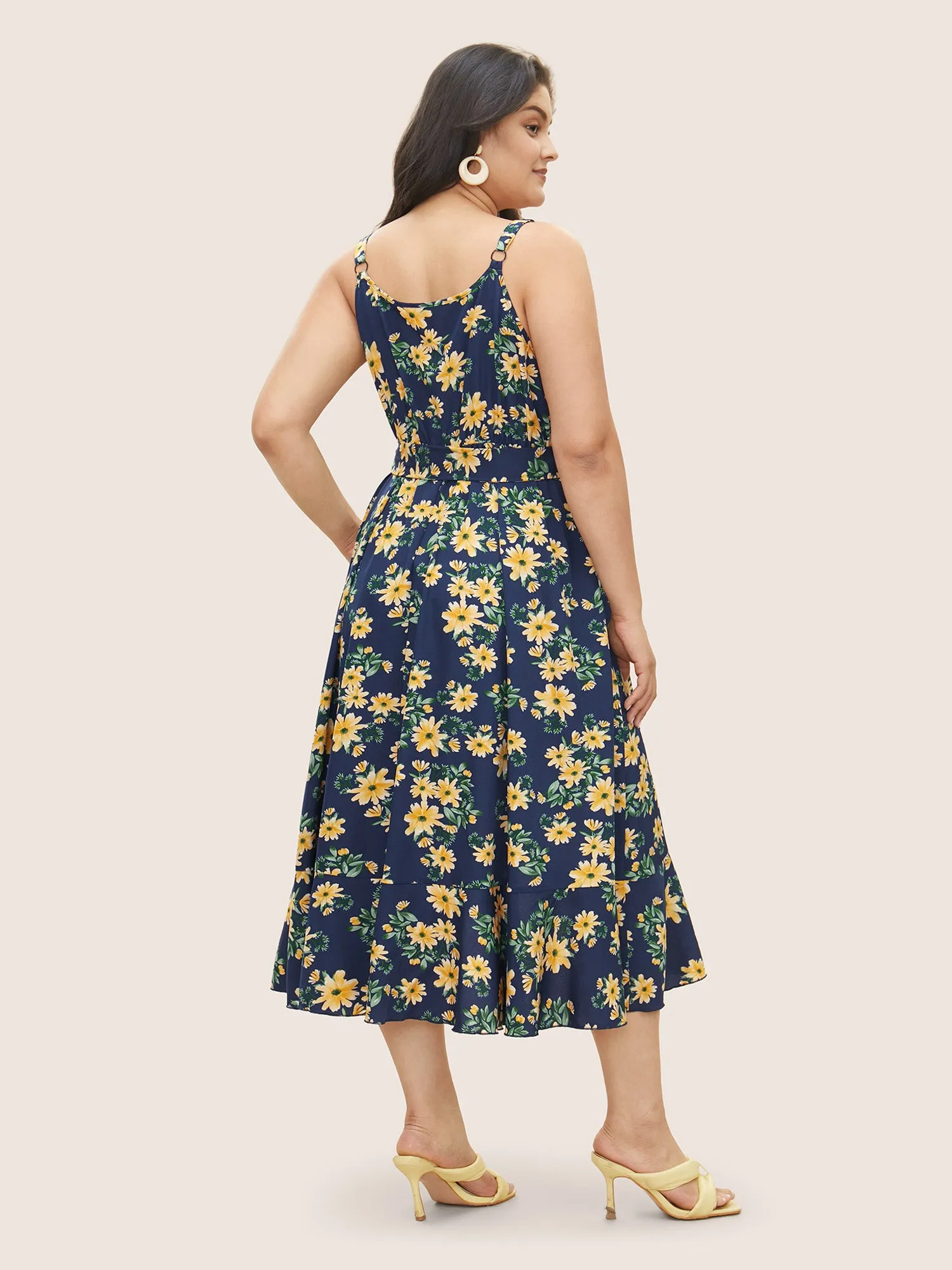 Floral Print Ruffle Trim Belted Cami Dress sold by Bloomchic product image thumbnail 3