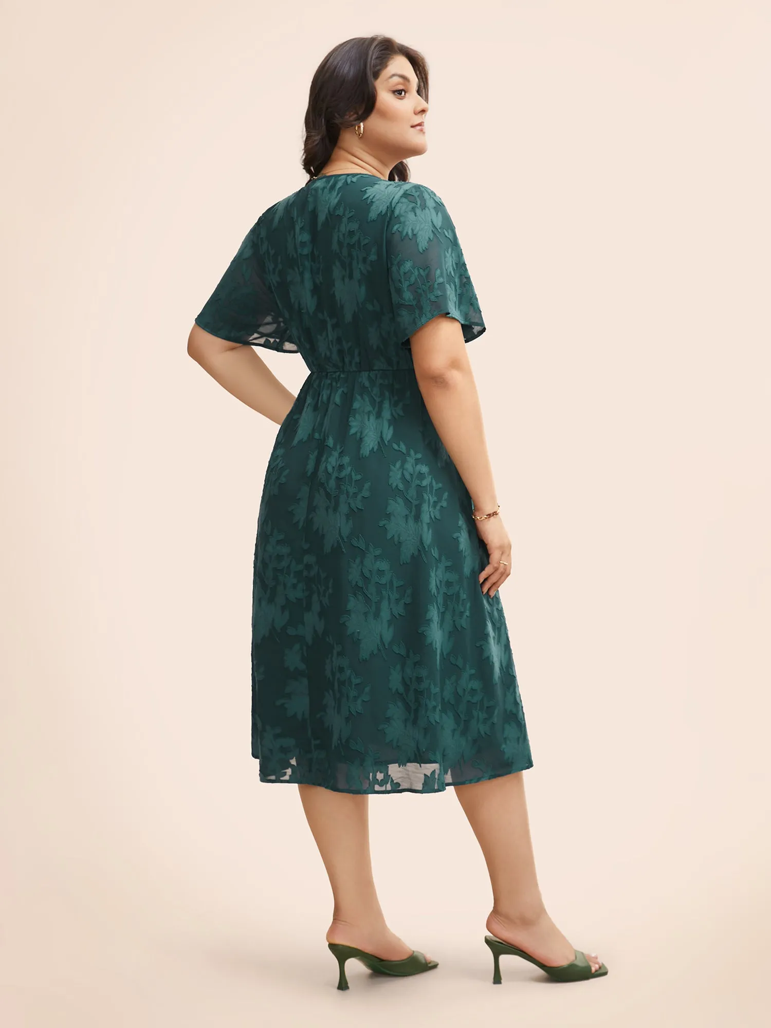 Overlap Collar Jacquard Split Hem Dress sold by Bloomchic product image thumbnail 2