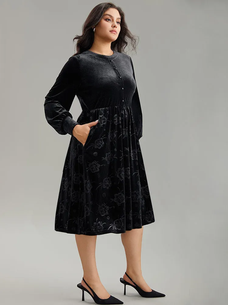 Solid Velvet Button Detail Pocket Dress sold by Bloomchic product image thumbnail 4