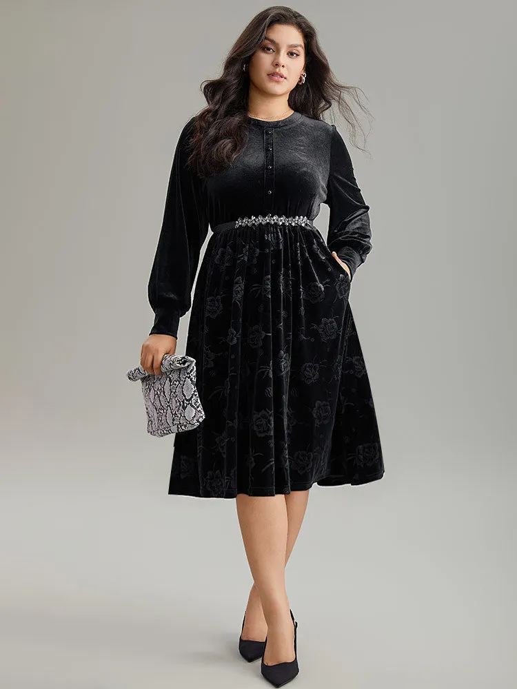 Solid Velvet Button Detail Pocket Dress sold by Bloomchic