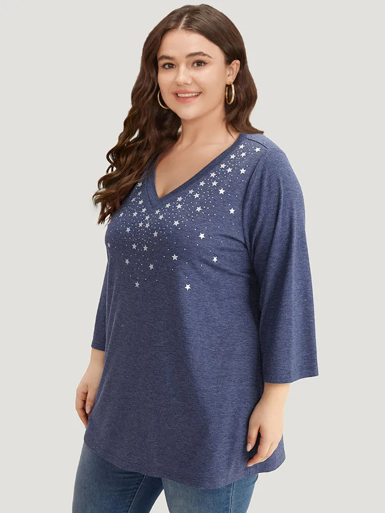 Star Print V Neck T-shirt sold by Bloomchic product image thumbnail 3