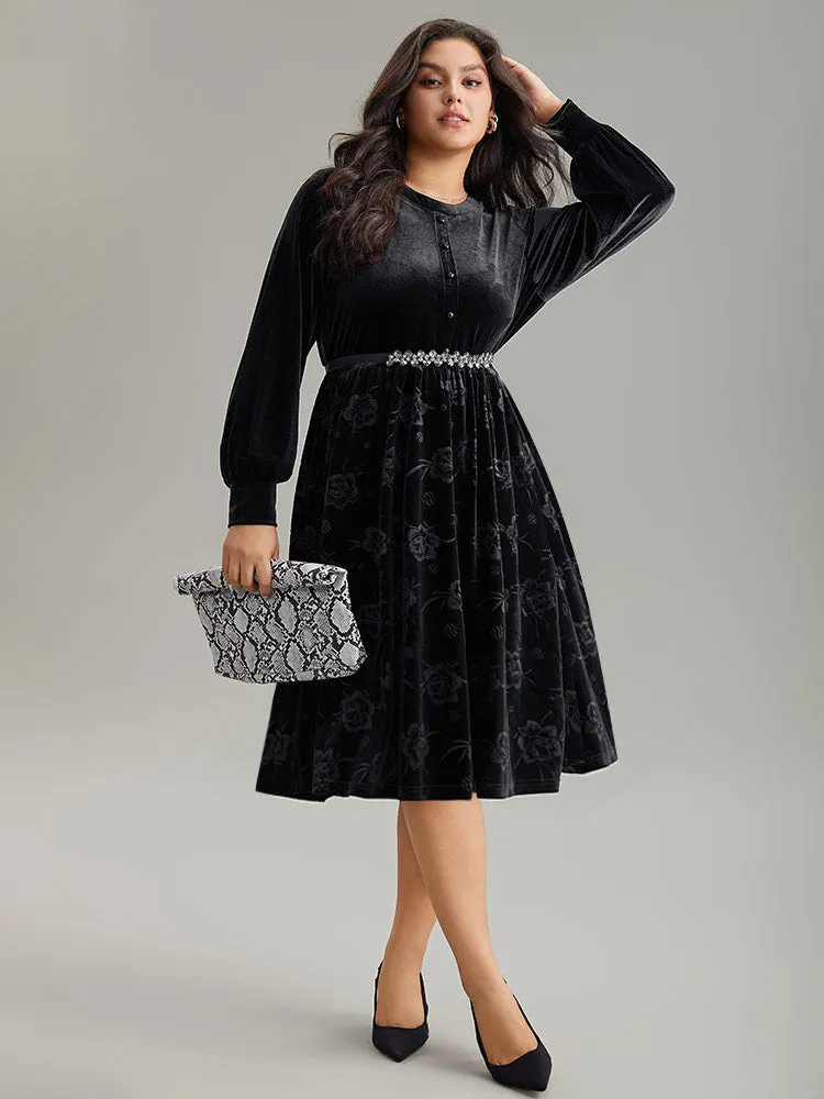 Solid Velvet Button Detail Pocket Dress sold by Bloomchic product image thumbnail 2